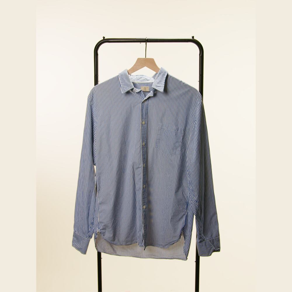 J.Crew Men’s L Blue White Striped 100% Cotton Button Down Shirt